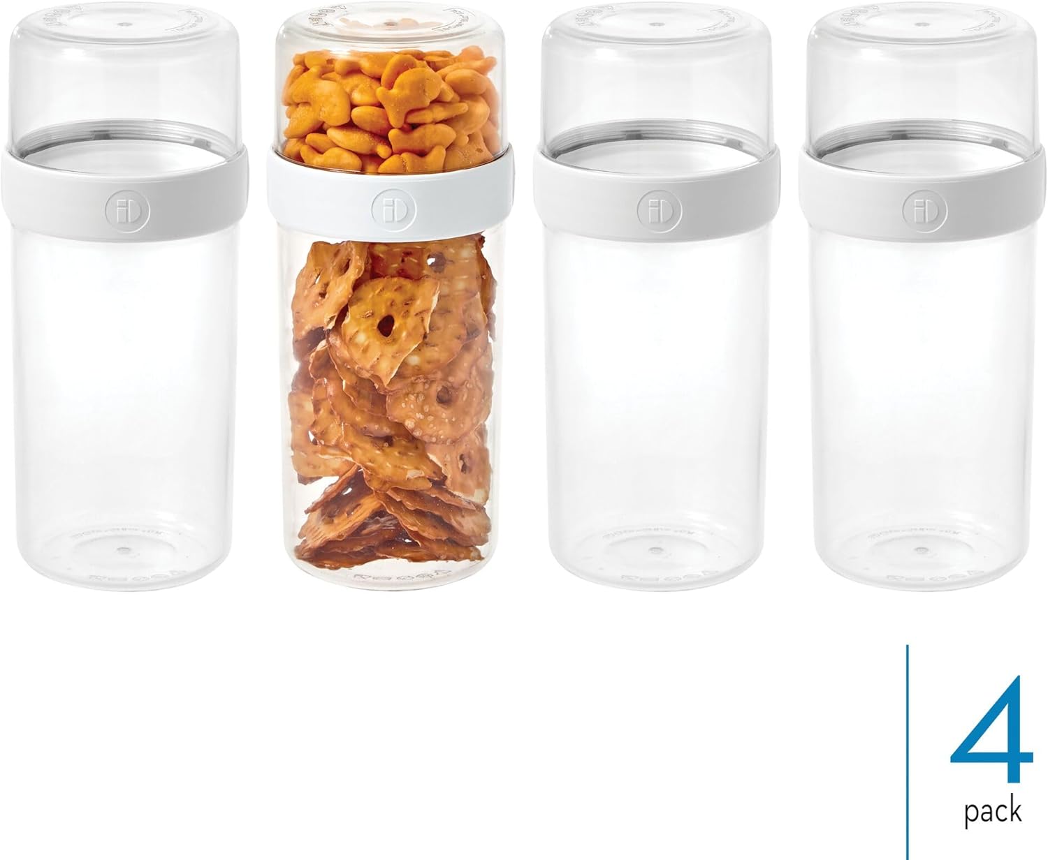 InterDesign iDesign Large Stack 'n Snack Food Containers - Stackable Snack Containers - Set of 4 - Clear/White
