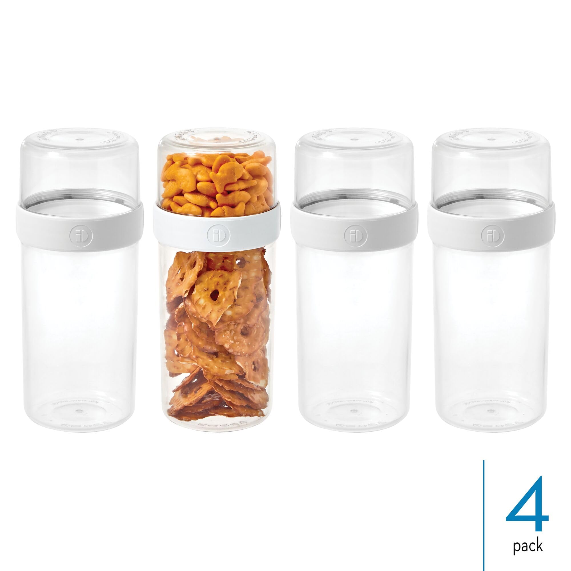 InterDesign iDesign Große Stack 'n Snack Lebensmittelbehälter, stapelbare Snackbehälter, 4 Stück, transparent/weiß