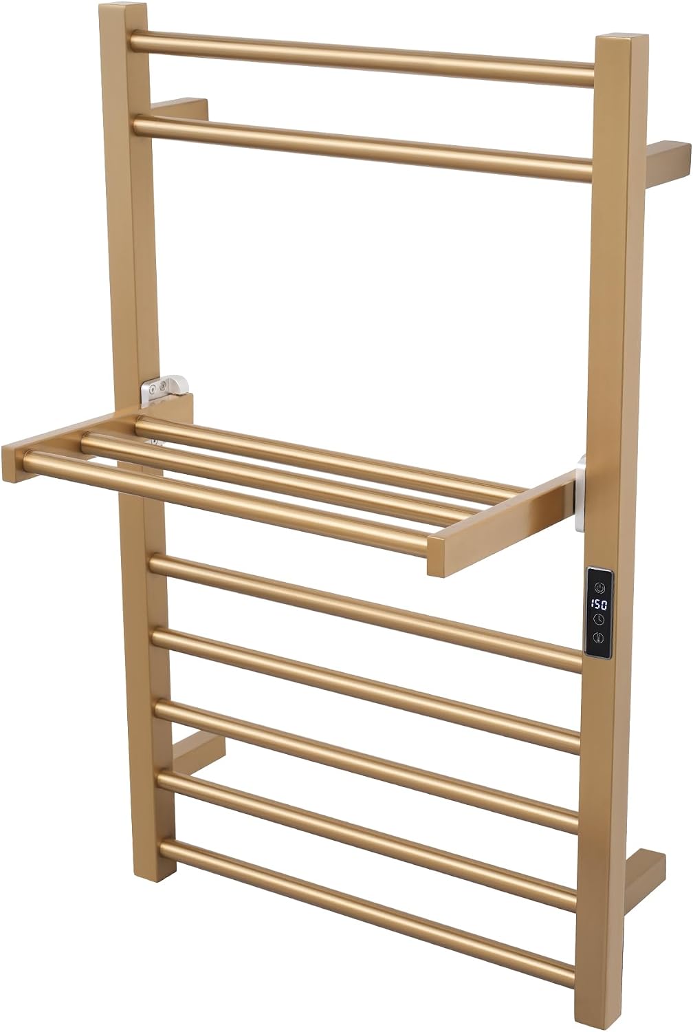 Heated Towel Warmer Rack Electric Bathroom with Voice Control Alexa & Google Home,TUYA Wall-Mounted,Stainless Steel,31.5x19.69x11.61in,Foldable Storage,Plug-in,Gold,10 Bars