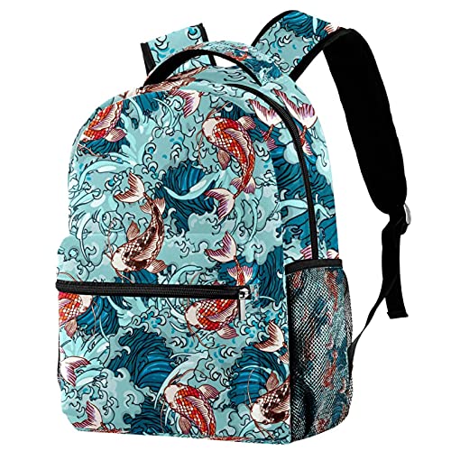 Sac à dos voyage bleu motif poisson pour éviter le mal de dos sur le campus