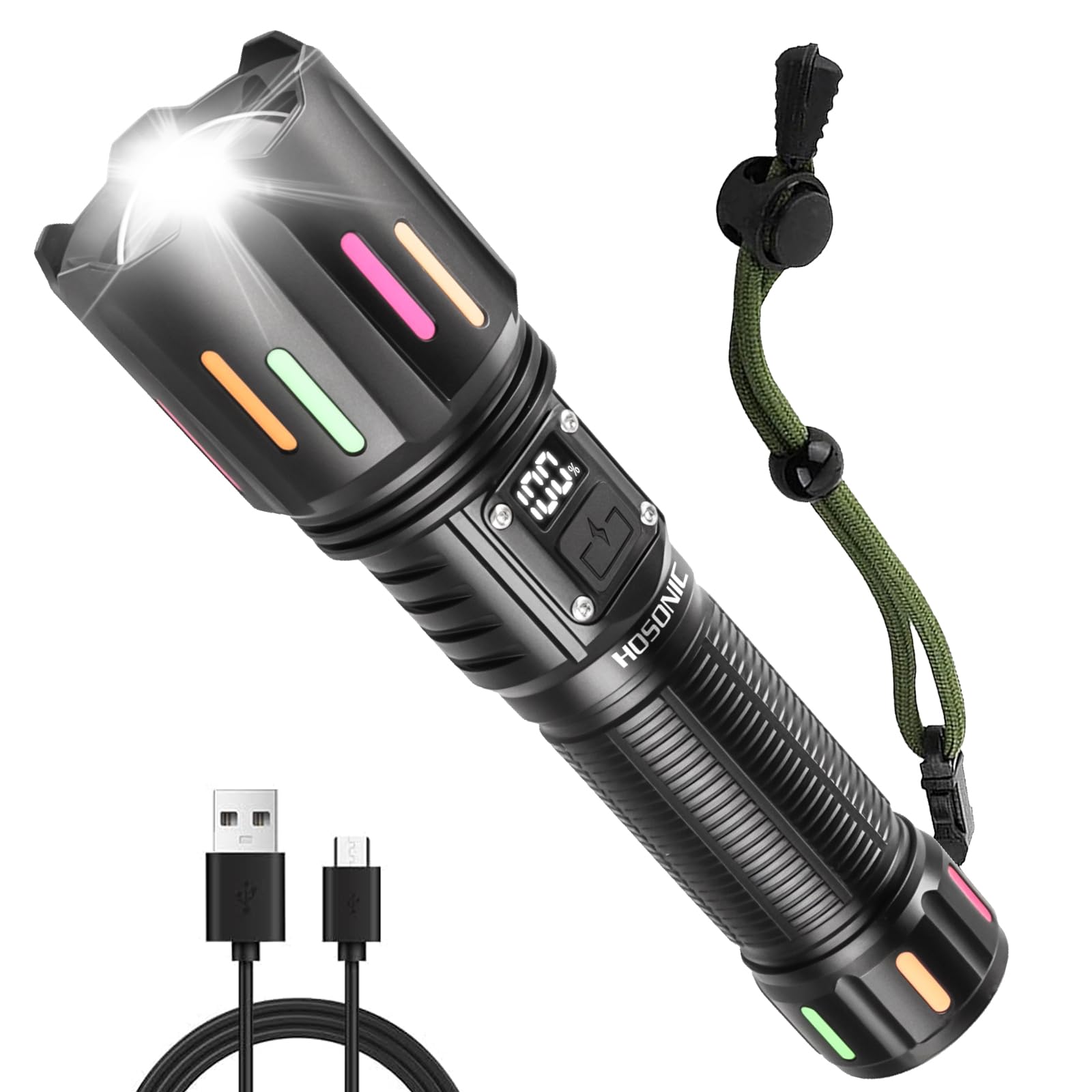Linternas Led Alta Potencia Recargable 3000 Lúmenes Zoomable Tactica Linterna 5 Modos de Luz IPX4 Impermeable Potente Linterna Antorcha para Camping Senderismo Emergencias Al Aire Libre