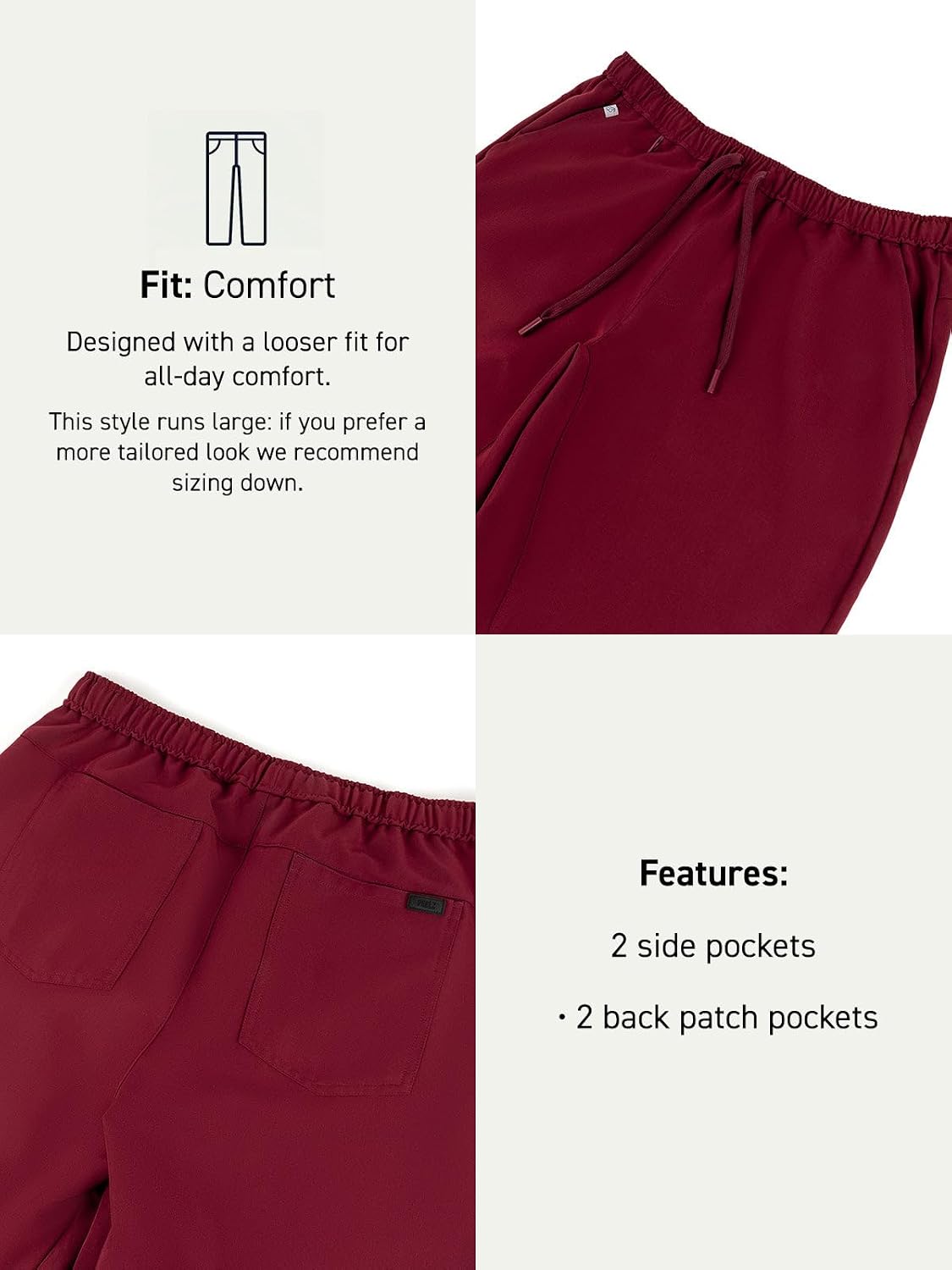 Peelz Ted 4-Pocket Jogger Scrub Pants for Men - Elastic Waistband, Drawstring Tie, Soft Men's Scrubs, Slim Fit