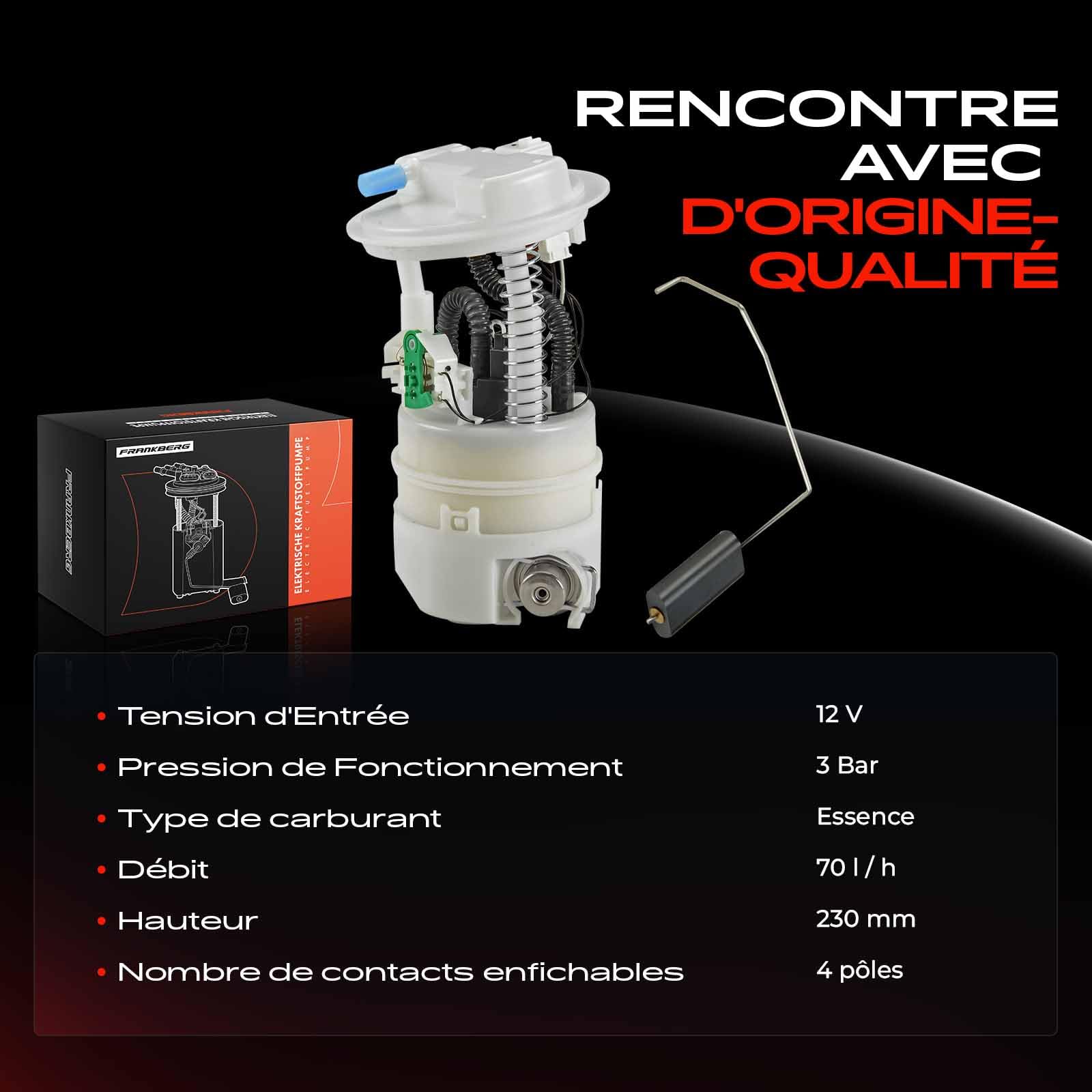 Frankberg Pompe à carburant, pompe à essence | sans capteur de pression, 4 broches, 7507073; Compatible avec: Clio III BR0/1 CR0/1, Clio III Grandtour KR0/1