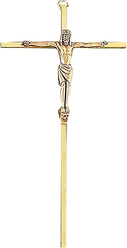 Crucifijo de metal dorado decorativo colgante de pared, 10 pulgadas