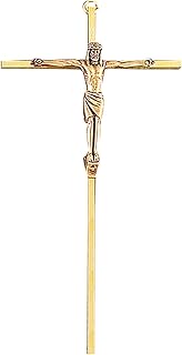 Gold Toned Metal Crucifix Decorative Hanging Wall Cross, 10 Inch