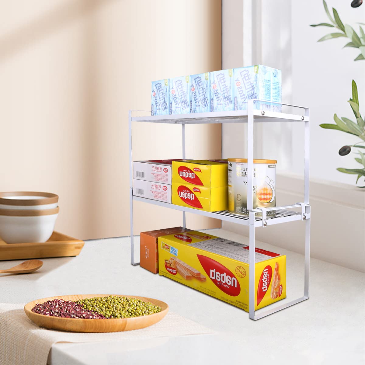 Ymeibe 2-Pack Cabinet Shelf Organizer - Stackable Metal Rack, 16"L X 8.3"W X 9.5"H, Black