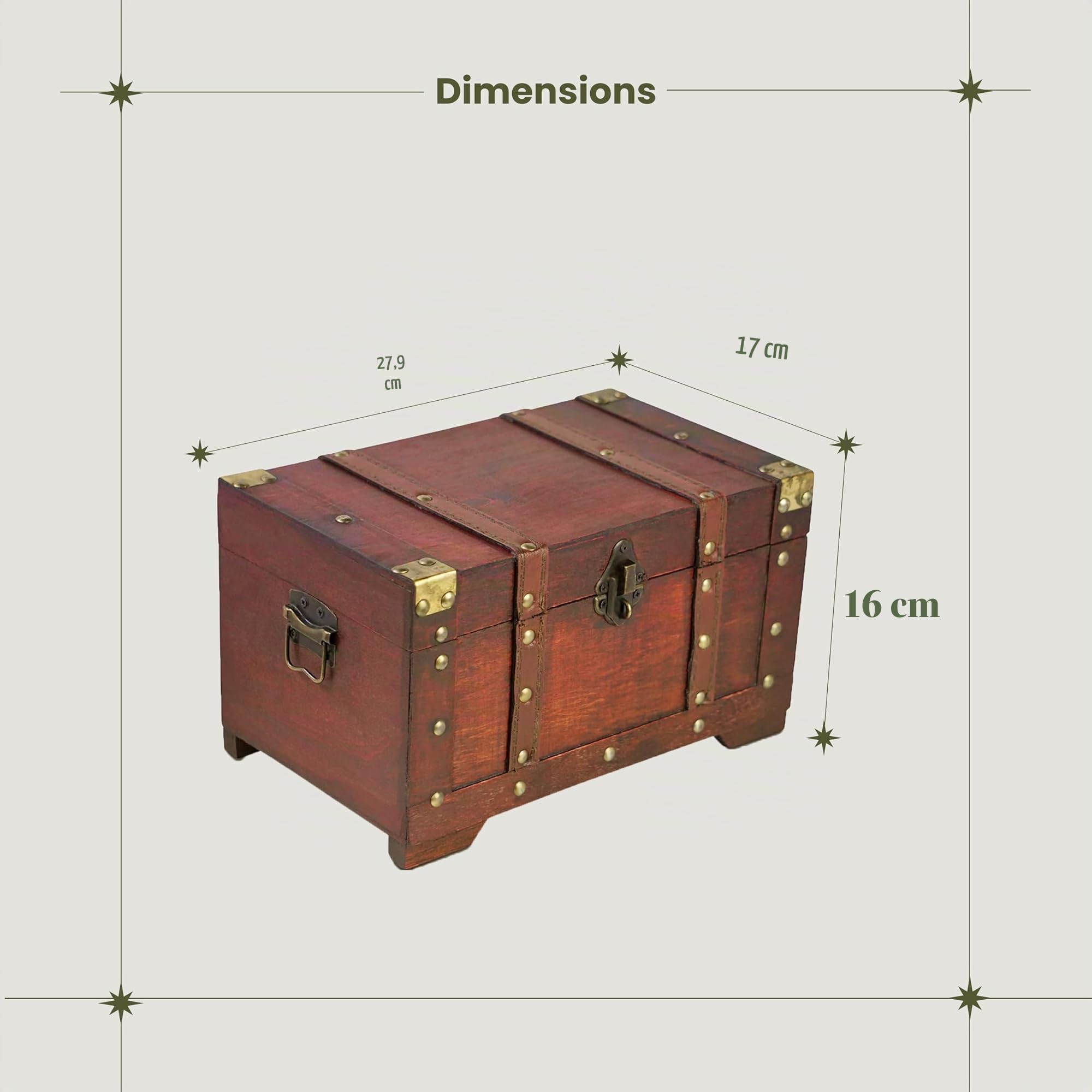 Brynnberg - Coffre Au Trésor - Fabrication Durable En Bois Et Métal - Design Vintage, Unique Et Artisanal Avec Fermeture Frontale - Boite De Rangement Avec Couvercle Miami 28x17x16cm.