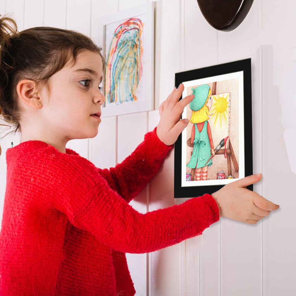 Cornice Disegni Bambini, Cornice da Disegni per Bambini da cambiare, Disegni Bambini Cornice A4, Frontale Cornice Portafoto Artistica Apribile, per Conservare e Presentare i Disegni (Nero)