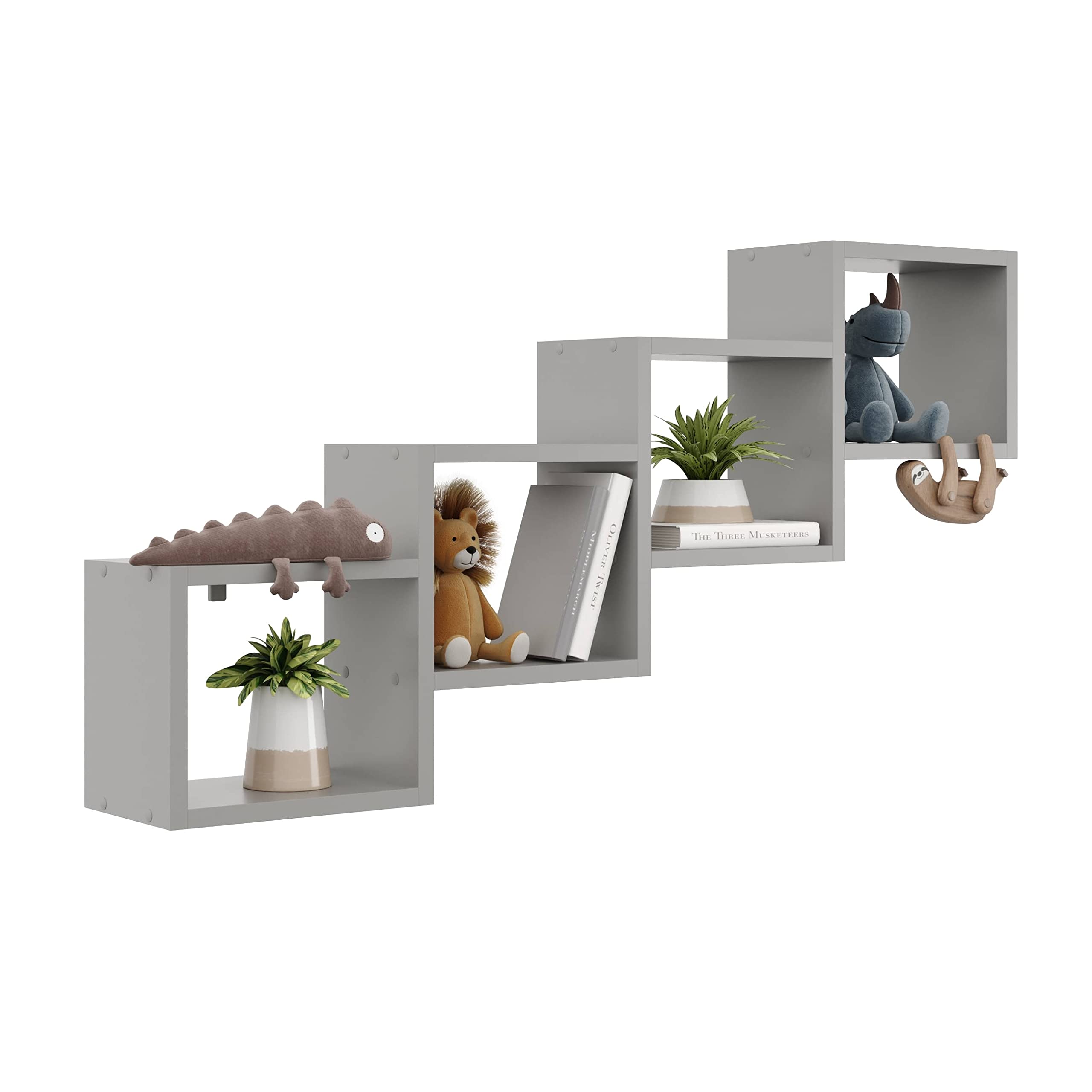 Scandian - Estantería flotante moderna con 4 niveles, 109 x 57 x 18 cm, para sala de estar, cocina, oficina, dormitorio, baño, estantería gris