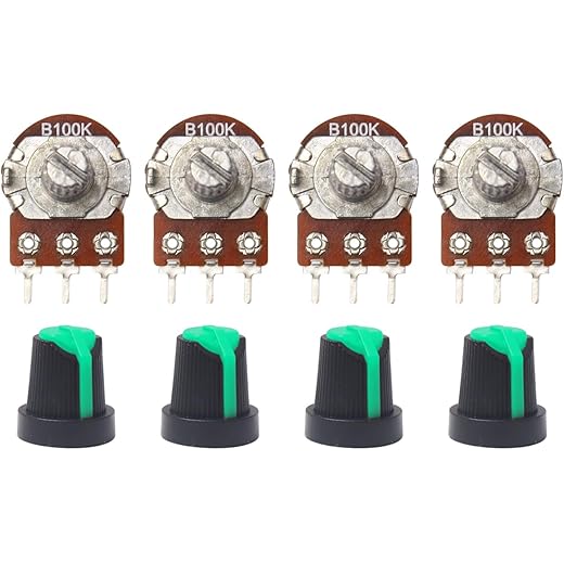 Electronic Spices 100K 3 Pin Round Shaft Rotary Potentiometer Volume Pot 100K with Knob for Multiple Applications (Pack of 4)