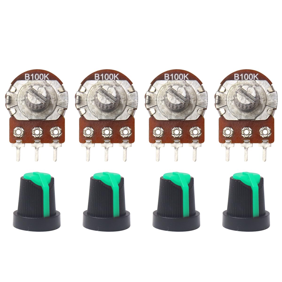 Electronic Spices 100K 3 Pin Round Shaft Rotary Potentiometer Volume Pot 100K with Knob for Multiple Applications (Pack of 4)-picture-24