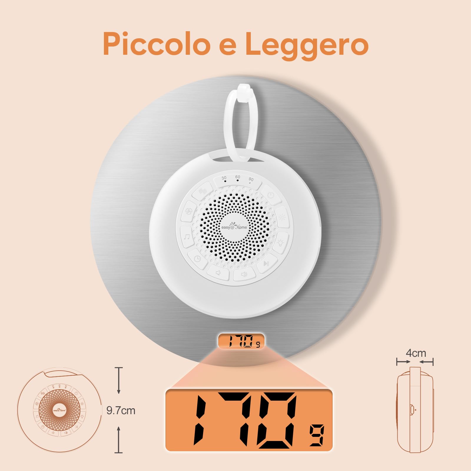 Easy@Home White Noise Machine dla Niemowląt: 26 Dźwięków, Światło Nocne i 7 Kolorów, USB, Timer, Blokada Dzieci