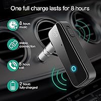 Vista 2 de ORIA Adaptador Bluetooth auxiliar para automóvil, receptor transmisor Bluetooth 2 en 1, receptor de audio inalámbrico con puerto auxiliar de 0.138