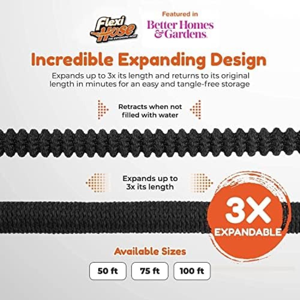 Flexi Hose Leichter erweiterbarer Gartenschlauch, knickfrei, flexibel, 3/4 Zoll massive Messingbeschläge und doppelter Latexkern (4,5 m, schwarz)