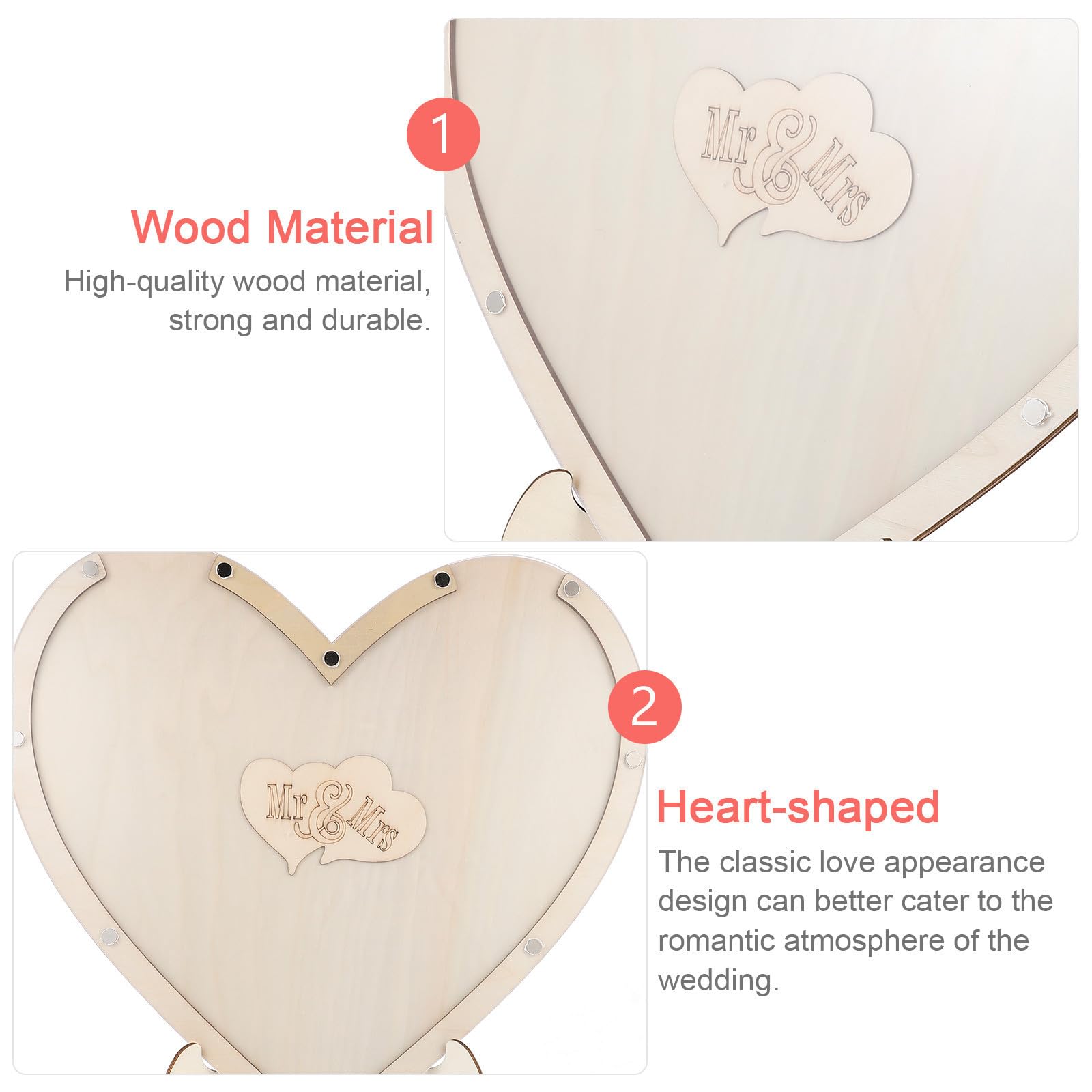 iplusmile Libro de Invitados de Boda en Madera Forma de Corazón, Accesorios DIY para Decoración y Recuerdos en Bodas Rústicas