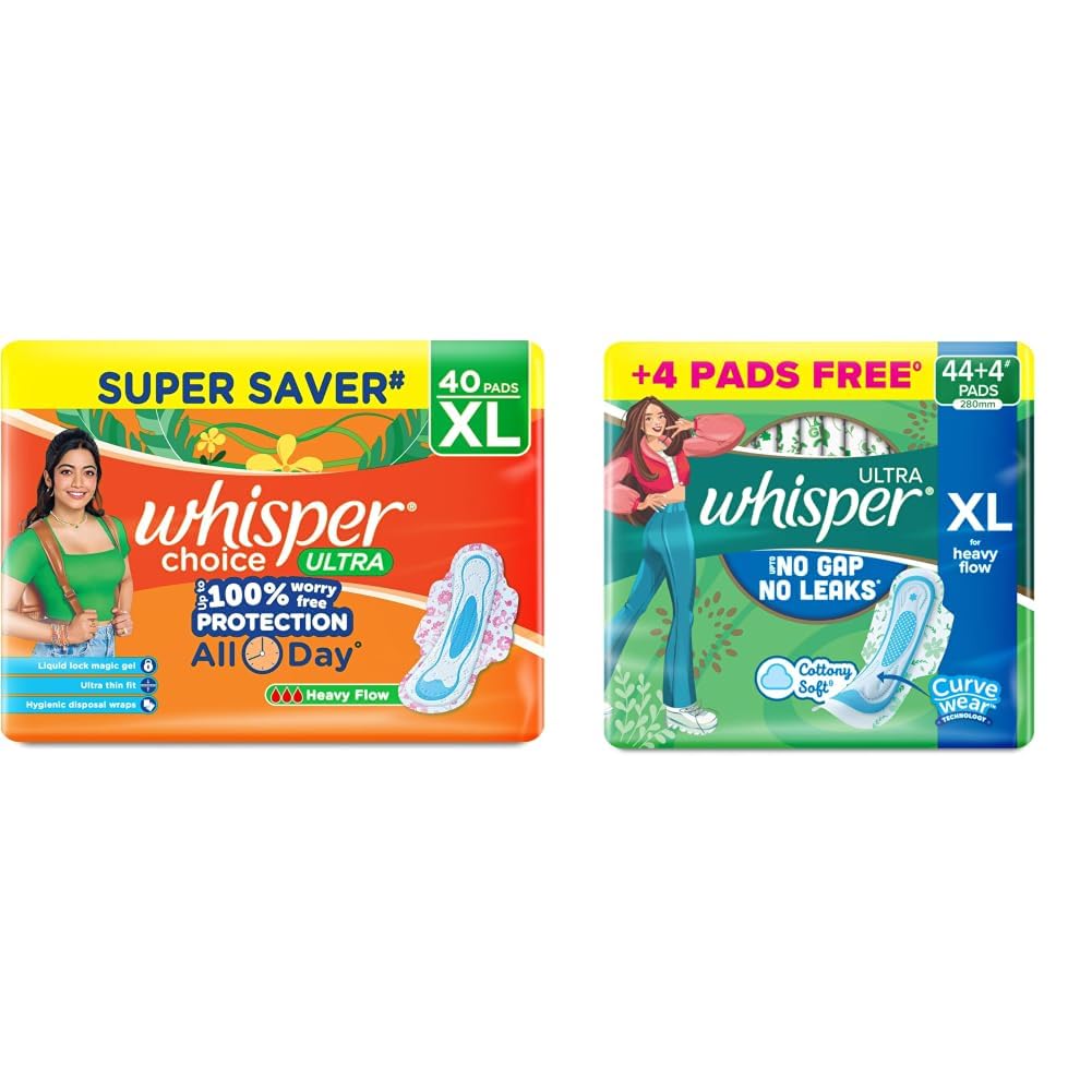Whisper Choice Sanitary Pads with Wings for Women, XL, 40s Napkins & Ultra Upto No Gap No Leaks* Sanitary Pads, 48 XL Pads, For Heavy Flow Protection, With CURVEWEAR Technology, Cotton Like Softness-image-47