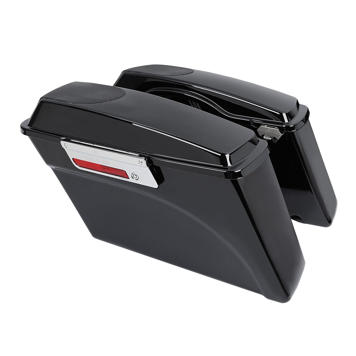 Vivid Black Hard Saddlebag w/5 x 7 inch speaker Lids (Speakers Included) For 1993-2013 Harley Davidson Touring Road Glide FLTRX Electra Glide FLHT Road King FLHR Street Glide FLHX models