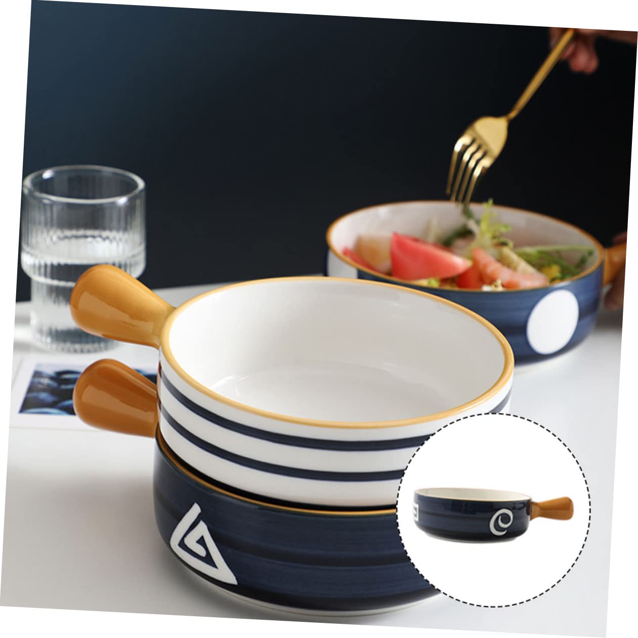 Tazón de Cerámica Redondo para Hornear y Ensalada con Diseño Azul, Fácil de Limpiar Rebabas, Adecuado para Cocina y Guardar Postres