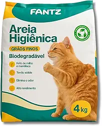 Areia Higiênica Biodegradável para Gatos Grãos Finos Origem Vegetal Mandioca e Milho Elimina Odor 4kg