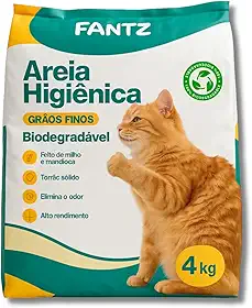 Areia Higiênica Biodegradável para Gatos Grãos Finos Origem Vegetal Mandioca e Milho Elimina Odor 4kg