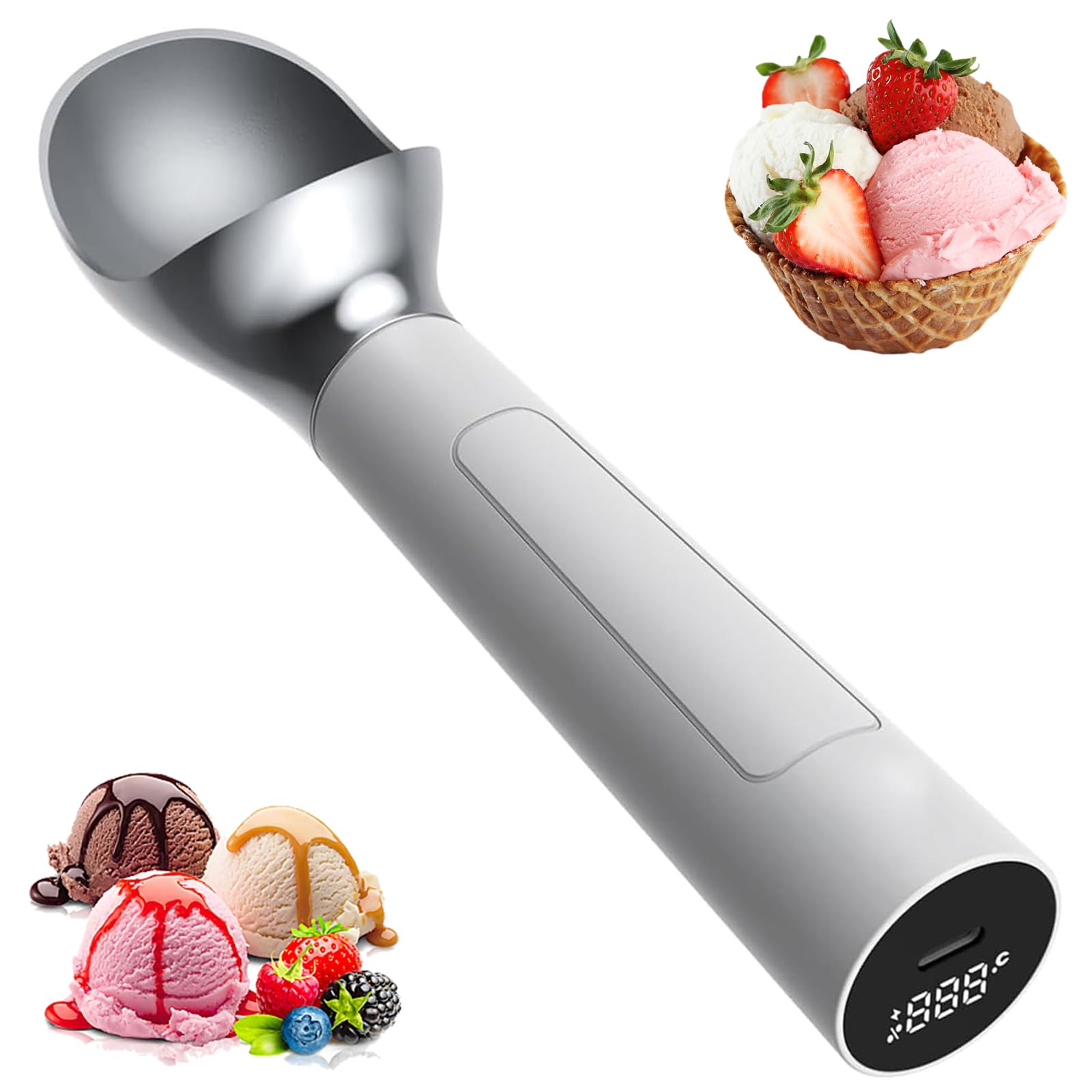 Cuchara de helado calentada, cuchara eléctrica USB con calefacción automática, pantalla LED, temperatura ajustable, mango ergonómico para uso doméstico y profesional