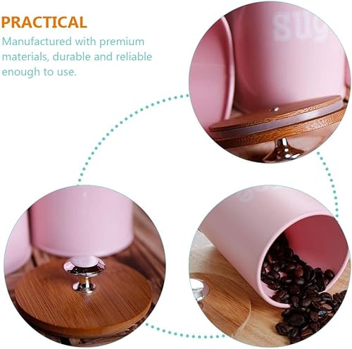 Miniatura 6 de Hemoton 3 recipientes de almacenamiento de alimentos rosas con tapas de bambú, tarros herméticos de almacenamiento de cocina para té, café, azúcar y