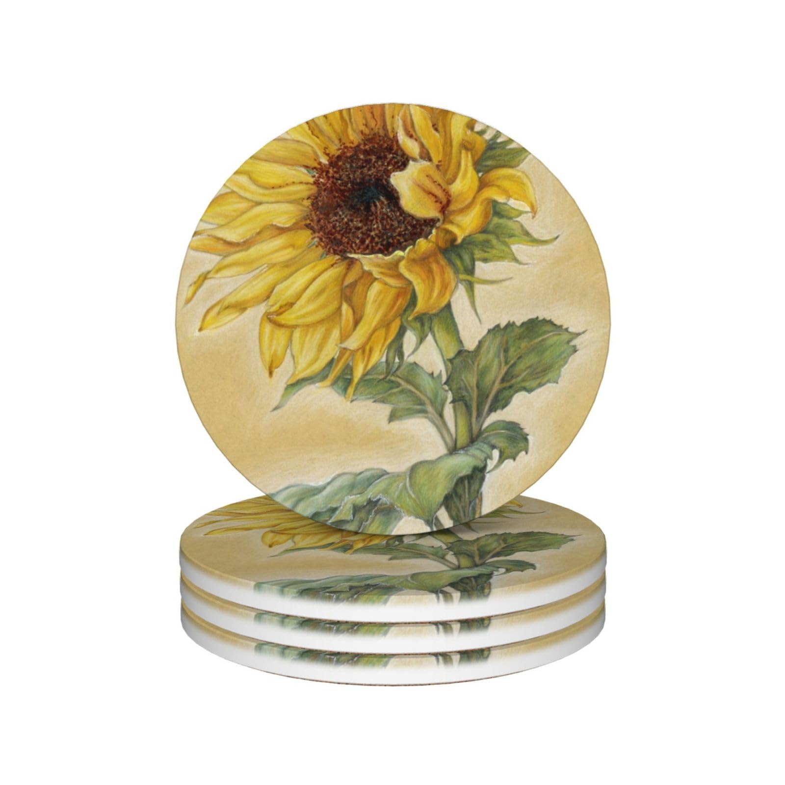 Dessous de verre en céramique lot de 4 tournesol pour protection de table