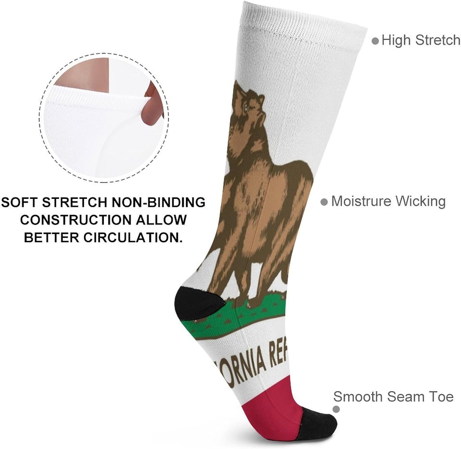 Flag of New California Republic Knee High Socks Athletic Long Stockings Sport Casual Crew Tube Sock Boot 46cm