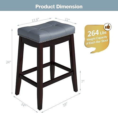 Miniatura 15 de COSTWAY Juego de 2 taburetes de bar, taburete de mostrador sin respaldo de 29 pulgadas de altura con reposapiés, cojín de asiento suave, patas de