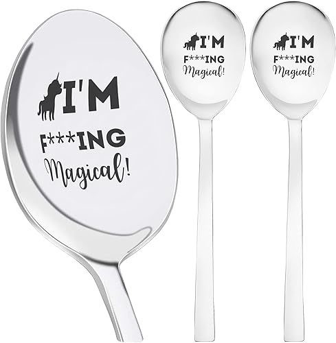 I'm fccking - Cuchara de acero inoxidable con diseño de unicornio divertido y mágico para amantes del unicornio, paquete de 3