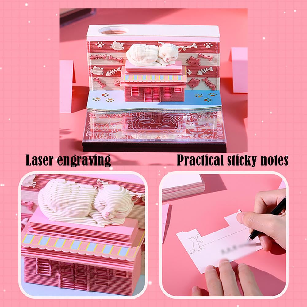Kalendarz biurkowy 3D Paper Art Notepad z możliwoś 3d Sticky Notes, kalendarz Cat, to jest ręcznie podarta papierowa rzeźba, do dekoracji pulpitu, prezent domowy