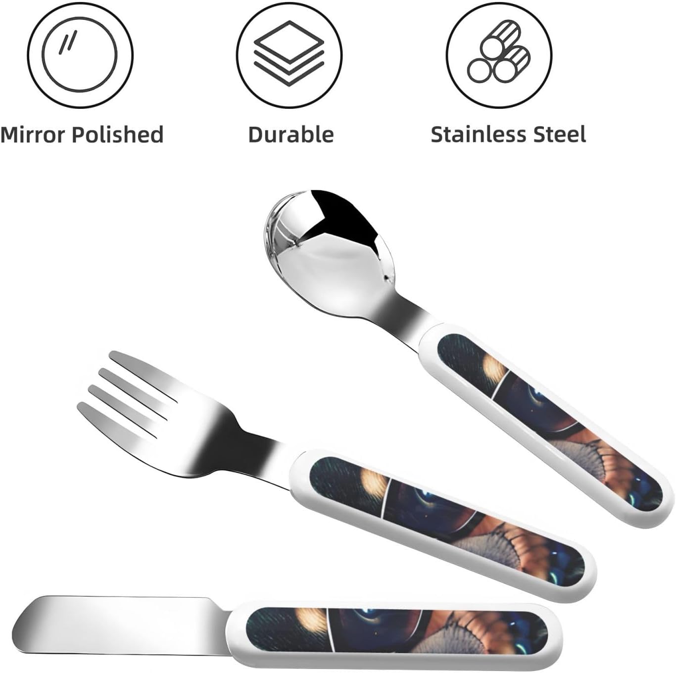 Chihuahua Dog Glasses print Forks and Spoons Knifes Set,Safe Flatware Setasy Grip Handles, 304 Stainless Utensils
