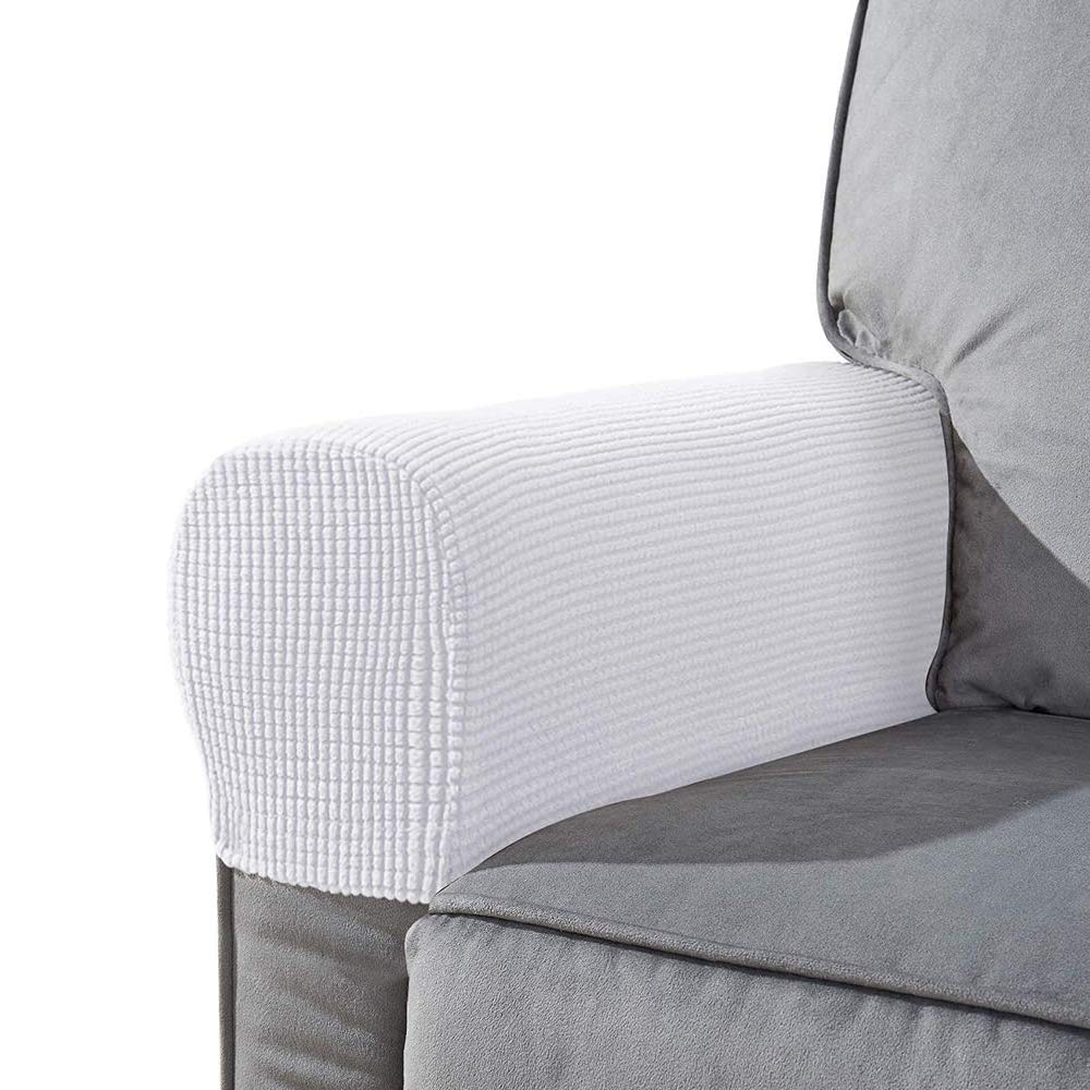Nekosuki White Arm Rest Covers Set, Set Of 2 Stretch Armchair Covers For Arms, Spandex Polyester Sofa Arm Caps Non Slip Armrest Covers For Chairs Furniture Protector (White)
