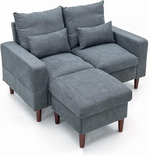 Miniatura 19 de Panana Sofá de 2 plazas para sala de estar, sofá moderno de tela de lino, sofá de 2 asientos para apartamento y espacio pequeño Marrón,Gris