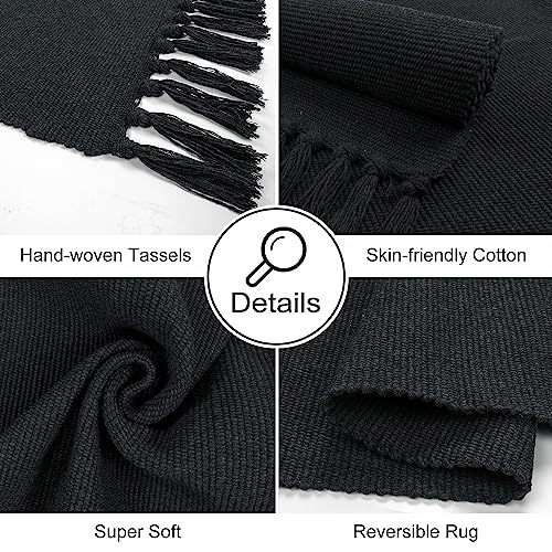 Seavish Black Hallway Runner Rug Machine Washable Rug, 2X6 Kitchen Runner Rug Cotton Hand Woven Reversible Farmhouse Low-Pile Entryway Rug For Laundry Room Bedroom Bathroom Foyer Living Room #TOP2