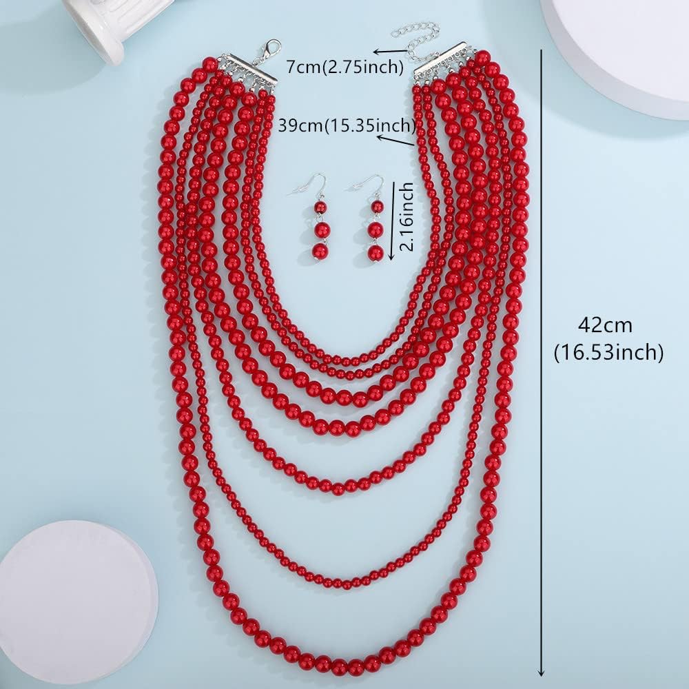 Jumwrit Vintage 1920s Pearl Necklace Layered Big Round Pearl Choker Long Necklace Statement Multi Strand Pearl Necklace Chunky Faux Pearl Costume Jewelry for Women and Girls - Image 8