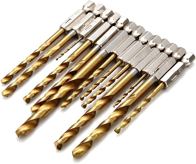 Gasea 13pcs 1.5mm - 6.5mm HSS Titanium Coated Drill Bit Set with 1/4" Hex Shank, Quick Change Twist Drill for Woodworking, Plastic and Metal