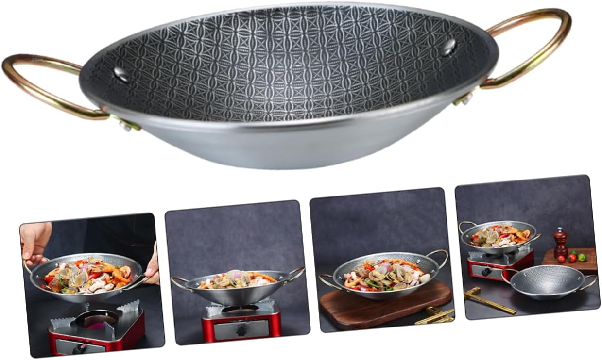 ABOOFAN Stainless Steel Spanish Paella Pan Double Handles Kitchen Cookware Pan Removable Handles for Easy Cleaning
