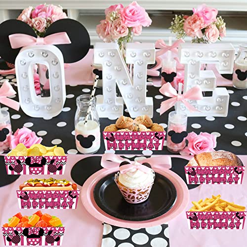Moeome 24Pcs Mouse Party Birthday Decorations, Mouse Party Favors Paper Trays, Pink Mouse Birthday Party Supplies, Mouse Party Plates Nacho Paperboard Hot Dog Popcorn (Pink) #TOP5