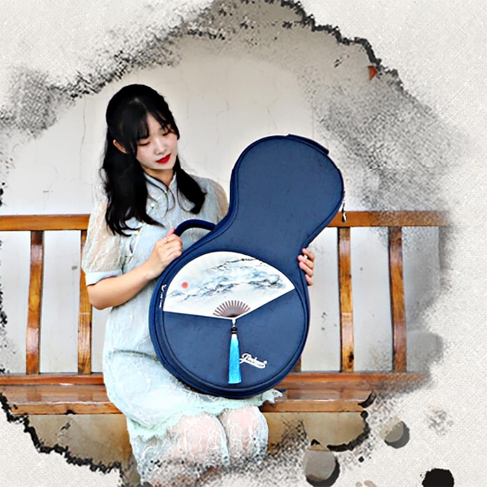 Yueqin - Borsa a tracolla con motivo liuto lunare, con motivo a ventaglio, musica folk, per uso professionale, liuto lunare, chitarra, banjo, strumento musicale, banjo cinese (blu)
