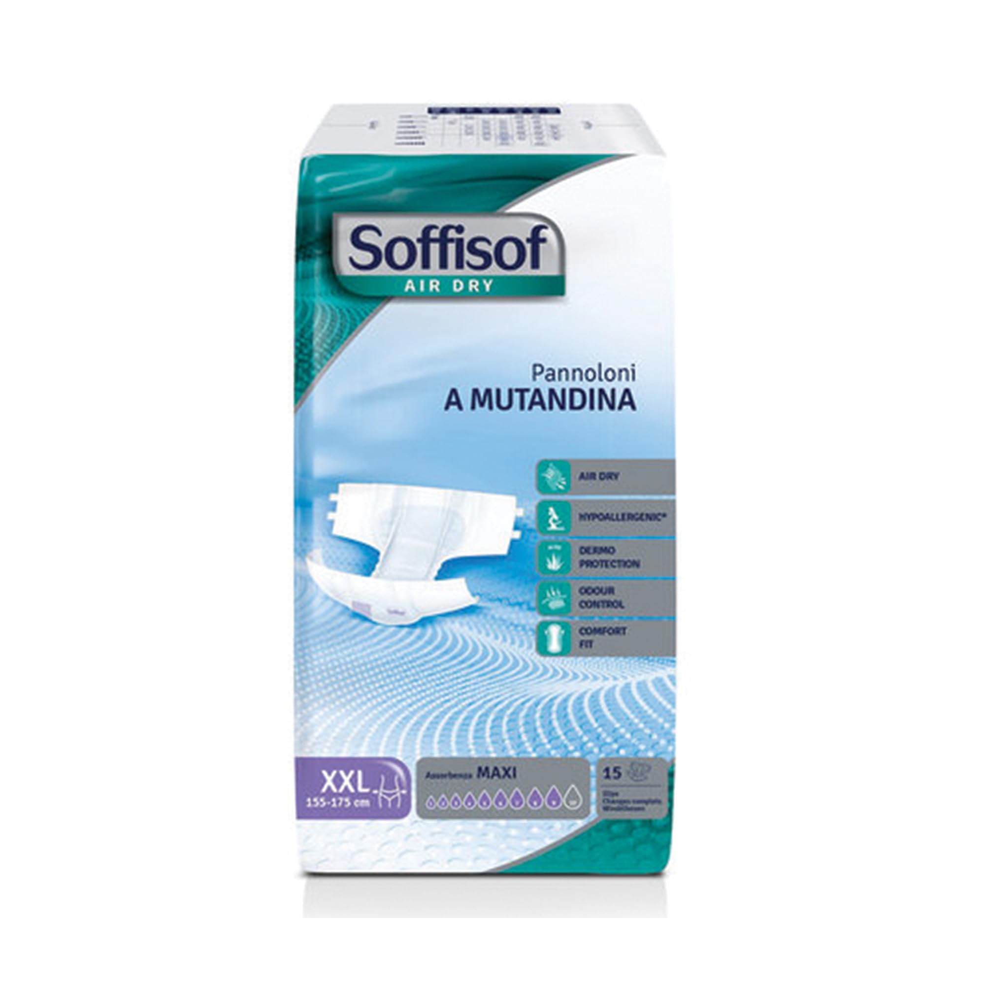 SOFFISOF 36712 Air Dry Windeln, atmungsaktiv, bei hoher Inkontinenz, Größe XXL, 4 x 15 Stück