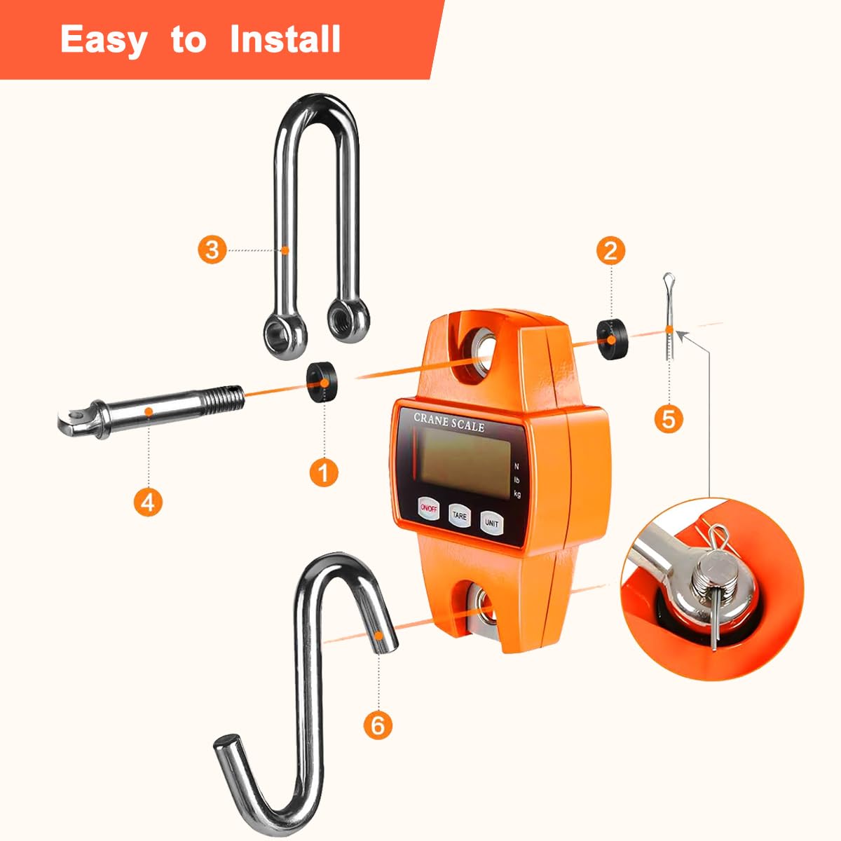 660lb/300kg Digital Crane Scale - Compact LCD Handheld Hanging Scale for Garage, Farm, Hunting, Fishing & More (300kg/orange)
