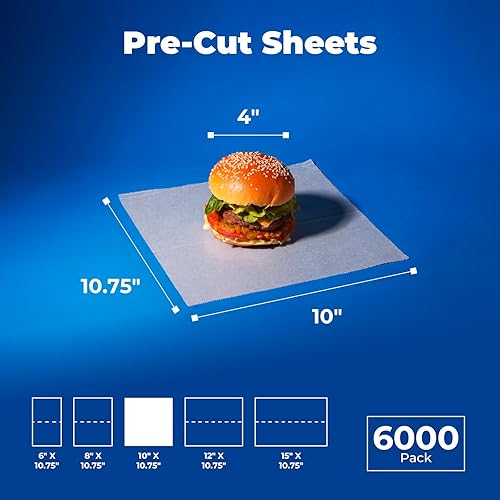 Miniatura 55 de Fit Meal Prep Paquete de 500 hojas de papel encerado de 10 x 10.75 pulgadas para alimentos, envolturas de papel sándwich precortadas entrelazadas a