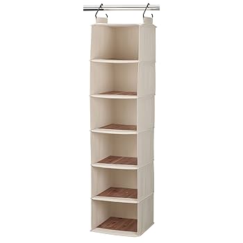 Household Essentials 311342 Hanging Closet Organizer | 3 Pocket Shelves | Natural Canvas