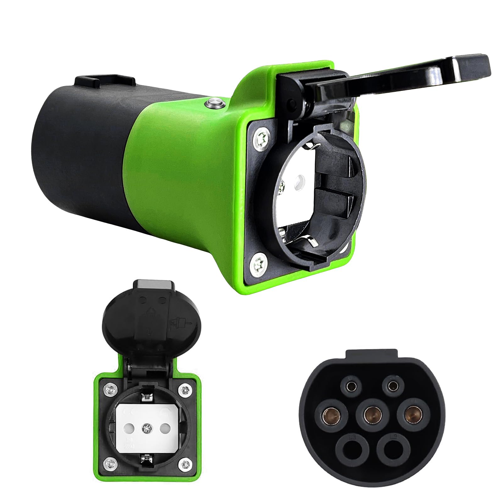 VOBOR Adapter V2L do EV, typ 2 na Schuko, 3,5 kW, 16 A, 220 V, pojazd ładowany, wodoodporny (zielony)