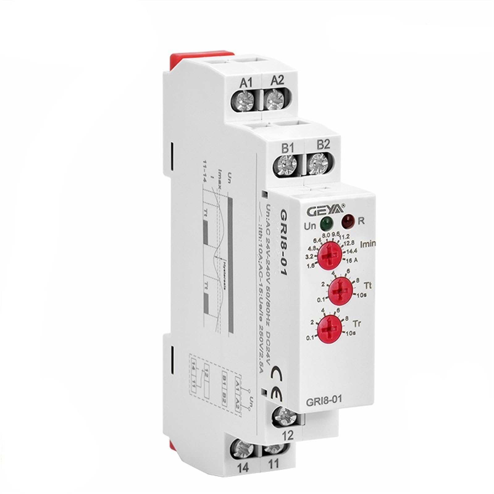 OSHZIKJII GRI8 current relay monitoring range overcurrent and undercurrent switch 0.05A-16A AC24-240V DC24V(GRI8-04,0.05-0.5A)