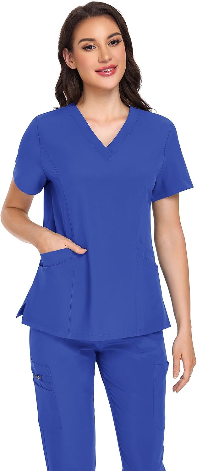 Scrubs for Women Set - V-Neck Scrub Top & Jogger Pant with 10 Pockets, 4 Way Stretch Nurse Uniform