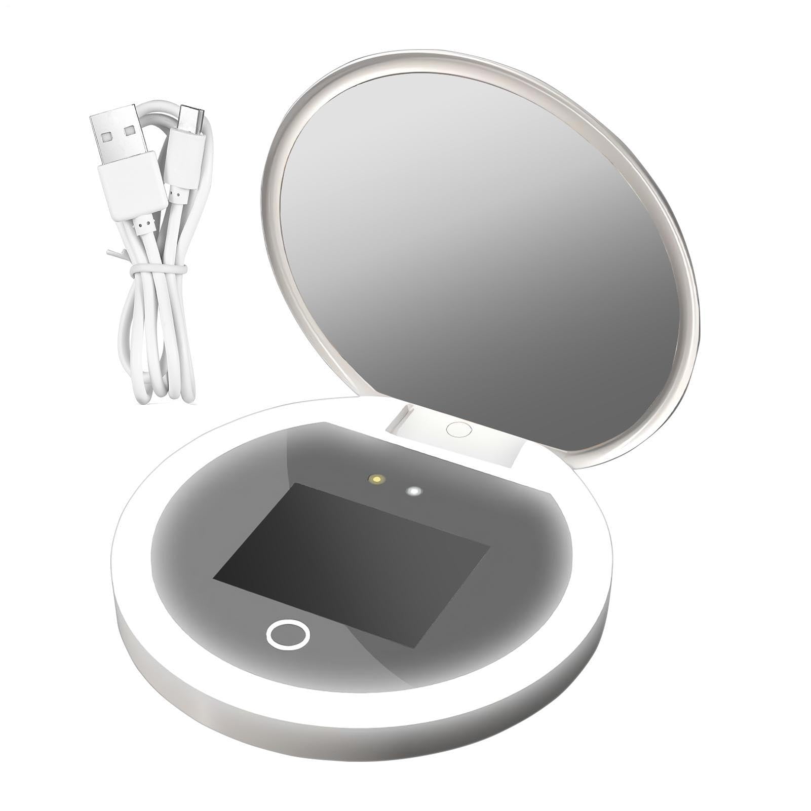 Specchio a Luce UV Pieghevole A 2 Lati Con Ingrandimento 2X E Illuminazione | Specchietto per il Trucco Portatile Pieghevole Funzionale da Viaggio Specchio 2X Portatile Smart Con L