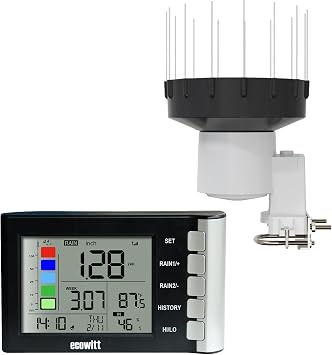 ECOWITT WH5370BH Rain Gauge Kit, Includes WH40BH Rain Gauge Sensor and WH5370BH Indoor LCD Display Console, with Bird Spike Kit, 915 MHz