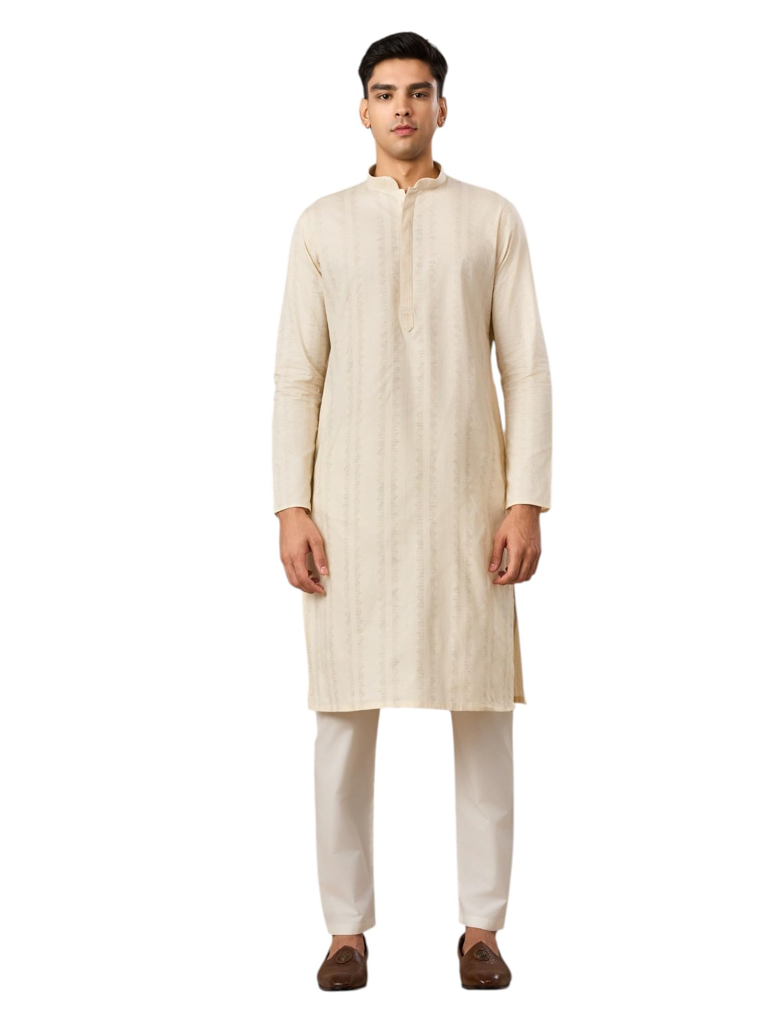 manyavar Men's Cotton Self-Design Buttoned Kurta Pyjama Set (2pcs)-picture-23